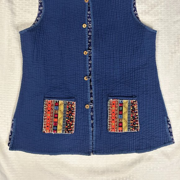 Upcycled Vintage Hippie/Boho Asian Inspired Reversible Quilted Vest Cotton M - Picture 6 of 9